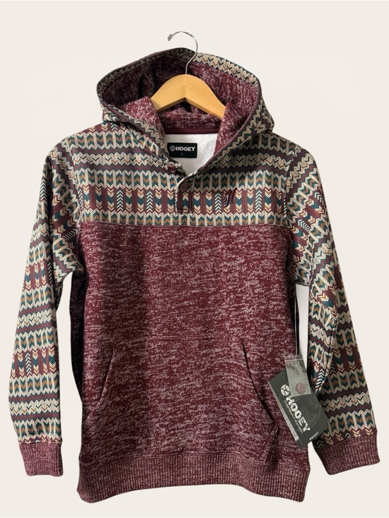 Hooey Other - HOOEY Men's Maroon Jimmy Aztec Patterned Pullover Hoodie 0166